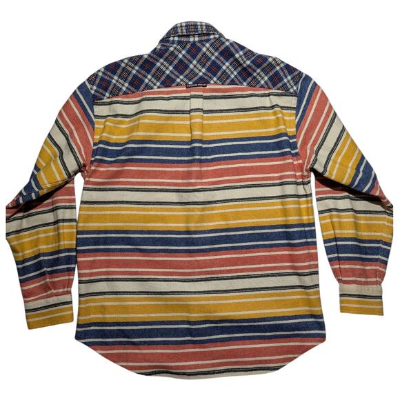 Think Pink Patchwork Flannel Shirt L Plaid Stripe Outdoor Vintage - Picture 7 of 14